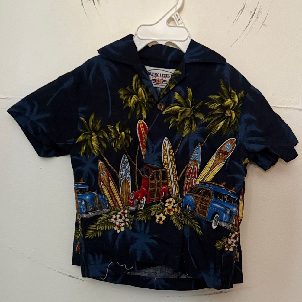 Tropical Adventure Kids Button Down Shirt - Navy